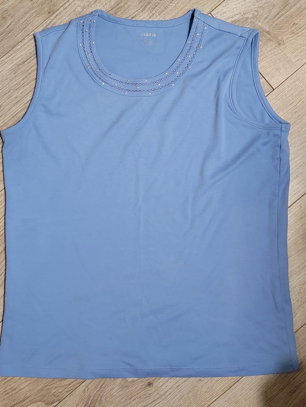 Alia Sky Blue Beaded Crewneck Tank Top